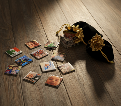 Gift pouch on wooden surface