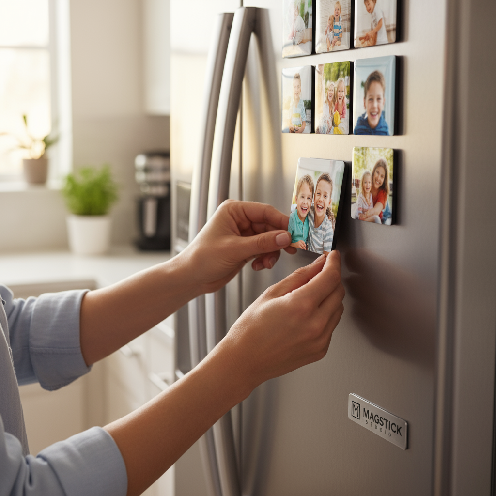 Hands placing photo magnet