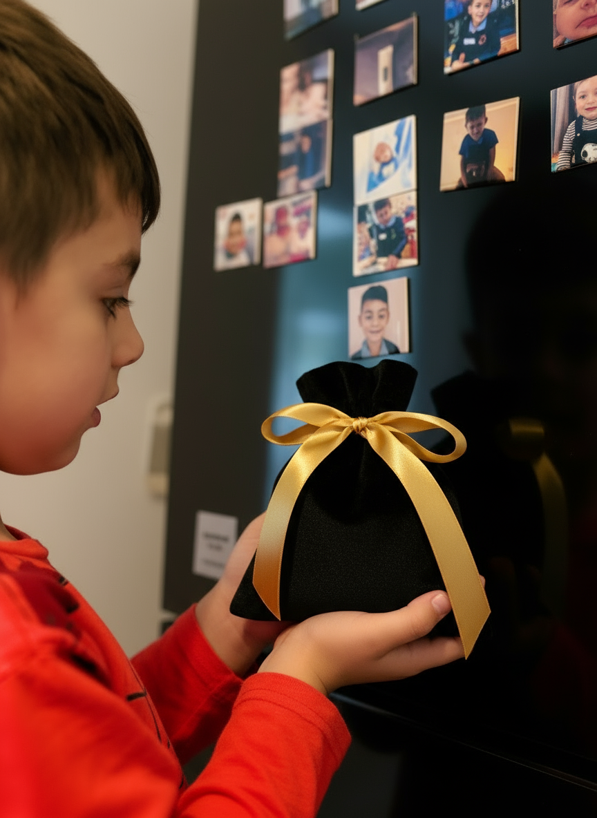 Person with pouch and magnets